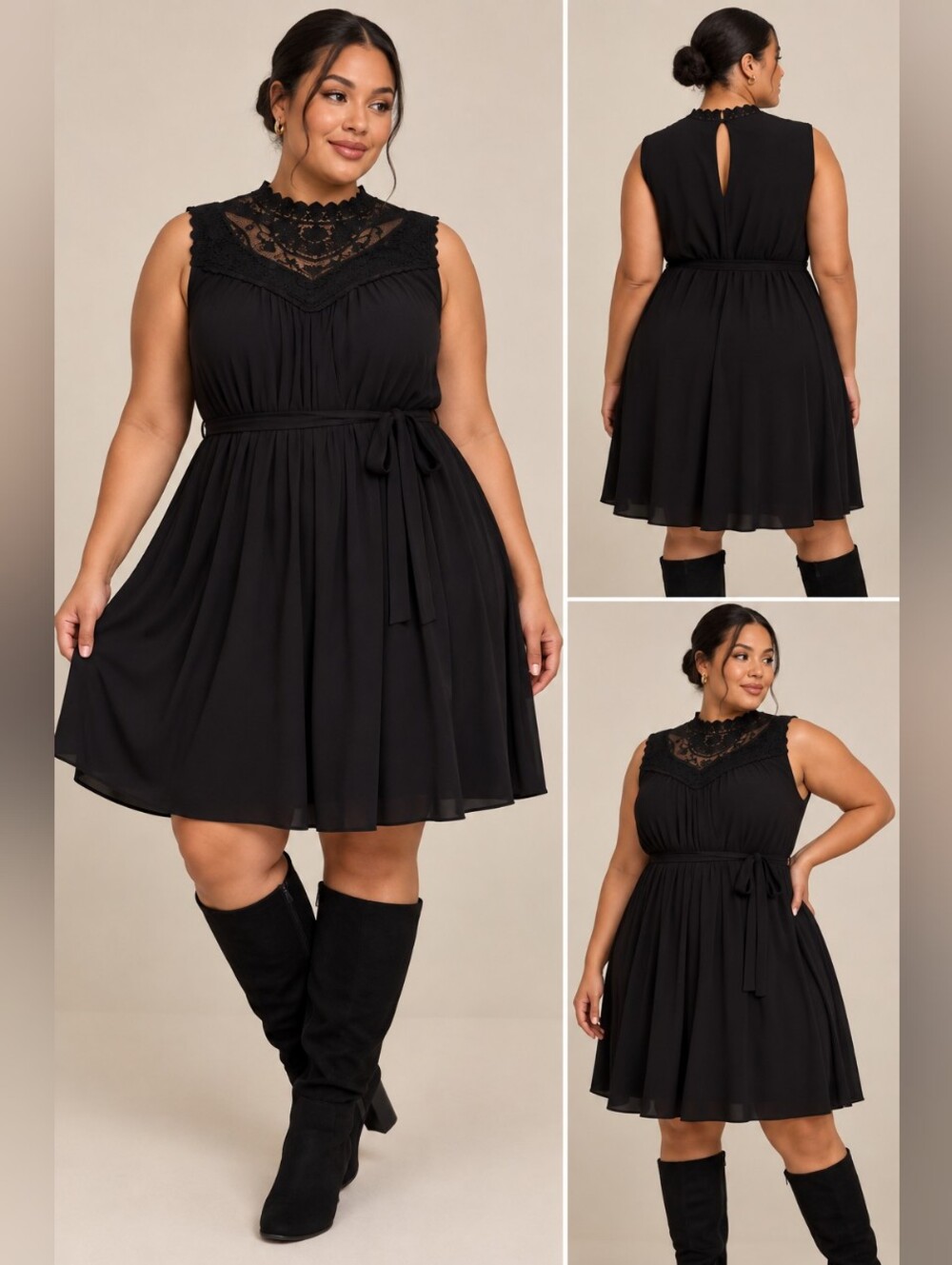 torrid Black Lace-Yoke Sleeveless Mini Dress
